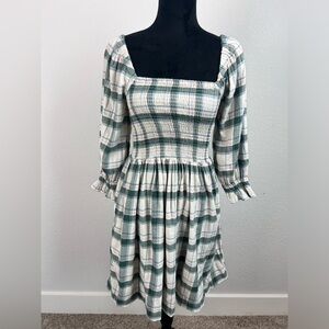 Madewell Smocked Lucie Elbow Sleeve Plaid Mini Dress Size XS